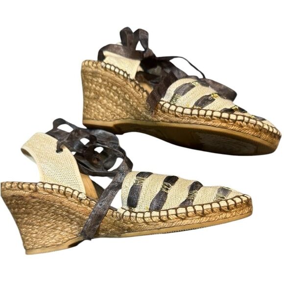 Andre Assous Linen Canvas with Ribbon Weave  Espadrille Wedges Size 10 - Picture 7 of 13
